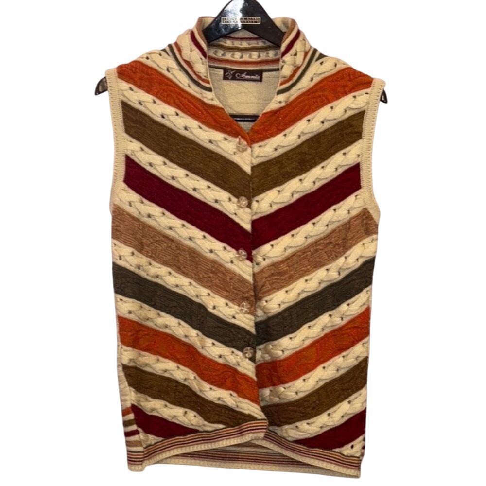 Amrita Vintage Womens Striped Multicolor Knit Vest Small
